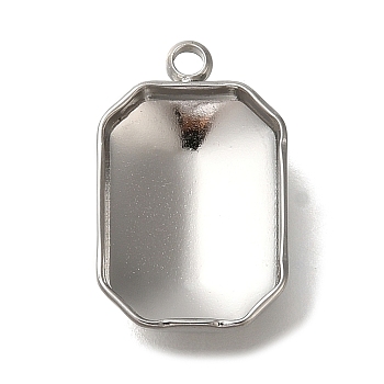 304 Stainless Steel Pendant Cabochon Settings, Rectangle, Stainless Steel Color, Tray: 14x10mm, 18x11.5x3.5mm, Hole: 1.2mm