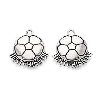 Tibetan Style Alloy Pendants, Football with Word Bestfriends Charms, Cadmium Free & Lead Free, Antique Silver, 24x22x3mm, Hole: 2mm
