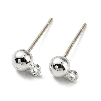 Brass Stud Earring Findings, with 925 Silver Pin, Long-Lasting Plated, Cadmium Free & Lead Free, Silver, 6x4mm, Hole: 1.2mm, Pin: 0.6mm