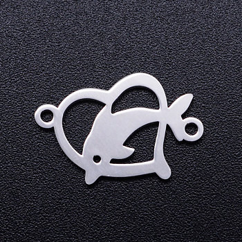 201 Stainless Steel Links connectors, Heart with Dolphin, Stainless Steel Color, 12x18x1mm, Hole: 1.2mm
