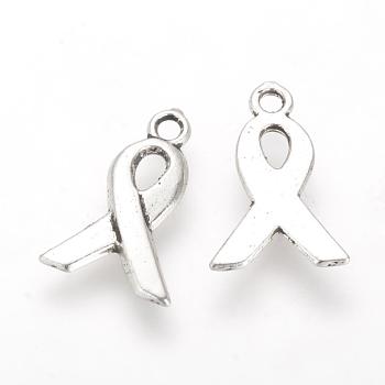 Tibetan Style Alloy Charms, Cadmium Free & Lead Free, Awareness Ribbon, Antique Silver, 14x9x1~1.5mm, Hole: 1.5mm, about 3030pcs/1000g
