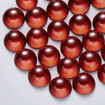 Transparent Spray Painted Glass Cabochons, with Glitter Powder, Half Round/Dome, Red, 18x9mm.