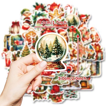 Christmas Theme 50Pcs PVC Adhesive Waterproof Stickers, Self-Adhesive Stickers, for DIY Photo, Cup, Suitcase, Mobile Phone Shell Decorative, Mixed Shapes, 40~80mm