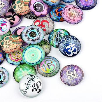 Yoga Theme Glass Cabochons, for DIY Projects, Half Round/Dome, Mixed Color, 25x6mm