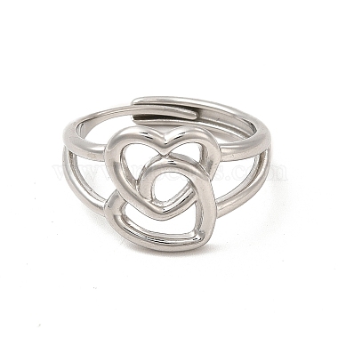 304 Stainless Steel Double Heart Adjustable Ring for Women(RJEW-P081-02P)-2