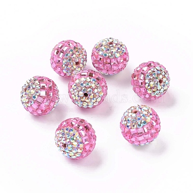 Hot Pink Round Polymer Clay+Glass Rhinestone Beads