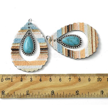 Teardrop Alloy & Synthetic Turquoise & Imitation Leather Big Pendants(FIND-G069-03P-02)-3
