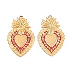 304 Stainless Steel Enamel Pendants, Inlay Flaming Heart Charm, Real 18K Gold Plated, Ion Plating(IP), Long-Lasting Plated, Red, 30x19x1.8mm, Hole: 1.8mm(STAS-K293-33G-02)