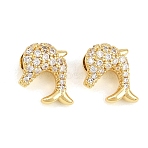 Brass Micro Pave Clear Cubic Zirconia Beads, Dolphin, Rack Plating, Long-Lasting Plated, Lead Free & Cadmium Free, Real 18K Gold Plated, 11x10.5x5.5mm, Hole: 3x2mm(KK-CBA0C67-01G)