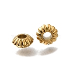 304 Stainless Steel Beads, Ion Plating(IP), Corrugated Rondelle, Real 18K Gold Plated, 7.5x4mm, Hole: 3mm(STAS-L315-063D-G)