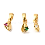 Brass Micro Pave Cubic Zirconia Ice Pick Pinch Bails, Cadmium Free & Lead Free, Rack Plating, Long-Lasting Plated, Real 24K Gold Plated, Mixed Color, 14mm, Hole: 4.3x3mm(KK-G600-24G)