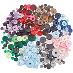 8 Colors Resin Buttons, Flat Round, 4-Hole, Mixed Color, 8.5~34x2.5~6.2mm, Hole: 1.5~3mm, 30.74g, about 60pcs/color(DIY-SP0003-99)