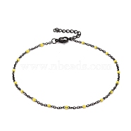 304 Stainless Steel Cable Chain Anklets, with Enamel and Lobster Claw Clasps, Electrophoresis Black, Yellow, 230x2mm(AJEW-K030-01EB-06)