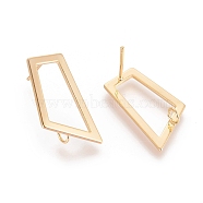 Brass Stud Earring Findings, with Loop, Nickel Free, Real 18K Gold Plated, 25x14.5mm, Hole: 3mm, Pin: 0.8mm(X-KK-T038-257G)