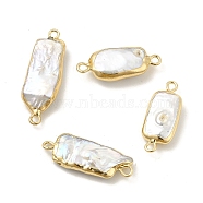 Baroque Natural Keshi Pearl Connector Charms, Rectangle Links, with Brass Double Loops, Light Gold, 23~31x9~11x4~6mm, Hole: 1.6mm(PEAR-P004-06KCG)