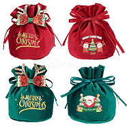 4Pcs 4 Styles Christmas Velvet Candy Apple Bags, Word Merry Christmas Drawstring Pouches, for Gift Wrapping, Green & Red, Word & Christmas Tree Pattern, Mixed Patterns, 15.5x16.5cm, 1pc/style(TP-BC0001-05)