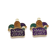 Carnival/Mardi Gras Theme Alloy Enamel & Glitter Powder Pendants, Carnival Theme, Lead Free & Cadmium Free, Golden, Hat, 23x22x1.5mm, Hole: 1.5mm(ENAM-T020-53C-RS)