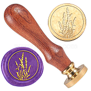 Wax Seal Stamp Set, Golden Tone Sealing Wax Stamp Solid Brass Head, with Retro Wood Handle, for Envelopes Invitations, Gift Card, Flower, 83x22mm, Stamps: 25x14.5mm(AJEW-WH0208-1039)