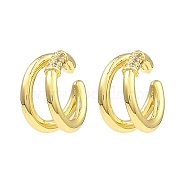 Rack Plating Brass Double Line Cuff Earrings, with Cubic Zirconia, Long-Lasting Plated, Lead Free & Cadmium Free, Real 18K Gold Plated, 15x14x8mm(EJEW-D069-09G)