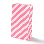 Rectangle Kraft Paper Bags, None Handles, Gift Bags, Stripe Pattern, Hot Pink, 13x8x24cm(CARB-K002-05B-02)