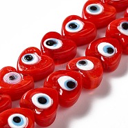 Handmade Evil Eye Lampwork Beads Strands, Heart, Red, 12x12x6mm, Hole: 1.4mm, about 33pcs/strand, 14.37 inch~14.57 inch(36.5~37cm)(X-LAMP-E023-07B-02)
