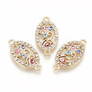 Alloy Rhinestone Links connectors, with Enamel, Oval with Evil Eye, Light Gold, 26x13.5x2.5mm, Hole: 1.8mm(ALRI-Q235-022KC)