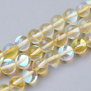 Synthetic Moonstone Beads Strands, Holographic Beads, Dyed, Round, Gold, 10mm, Hole: 1.2mm 40pcs/strand, 15.7 inch(G-S283-10mm-14A)