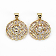 Brass Micro Pave Clear Cubic Zirconia Pendants, Nickel Free, Flat Round, Real 16K Gold Plated, 20x19x2.5mm, Hole: 3x5mm(X-ZIRC-Q200-044-NF)