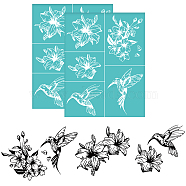 Self-Adhesive Silk Screen Printing Stencil, for Painting on Wood, DIY Decoration T-Shirt Fabric, Turquoise, Flower, 280x220mm(DIY-WH0338-227)