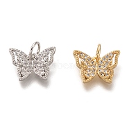 Brass Micro Pave Clear Cubic Zirconia Charms, Cadmium Free & Lead Free, Long-Lasting Plated, Butterfly, Mixed Color, 9x13x2mm, Hole: 3mm(ZIRC-B002-47)