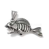 304 Stainless Steel Pendants, Antique Silver, Fish, 19.5x41.5x8mm, Hole: 8x5mm(STAS-M336-01A-AS)