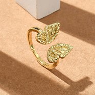 Butterfly Cuff Rings, Brass Jewelry for Women, Long-Lasting Plated, Rack Plating, Real 18K Gold Plated, Inner Diameter: 16mm(RJEW-G337-12G)