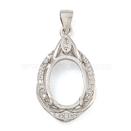 925 Sterling Silver Pendant Cabochon Settings, Prong Settings, with Cubic Zirconia, Rhinestone Claw Settings, Prong Settings, Oval, Real Platinum Plated, 26x15x7mm, Hole: 3x3.5mm, Tray: 3x3.5mm(STER-B005-30P)