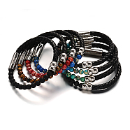 Leather Cord Bracelets, with Gemstone Beads & 304 Stainless Steel Magnetic Clasps, Natural & Synthetic Mixed Stone, 51x63mm(BJEW-E273-02M)