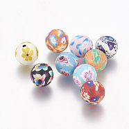 Handmade Polymer Clay Beads, Round, Mixed Color, about 12mm in diameter, hole: 2mm(FM196Y)