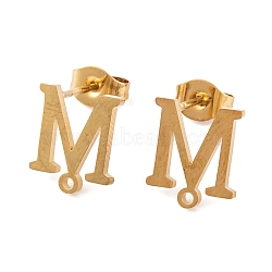 Ion Plating(IP) 304 Stainless Steel Stud Earrings, for Women, Letter M, 11x10mm, Hole: 1mm, Pin: 0.7mm(FIND-Q103-01M-G)