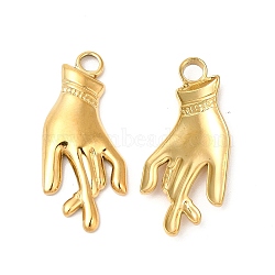 Ion Plating(IP) 304 Stainless Steel Pendants, Hand Charms, Real 18K Gold Plated, 27x12x2.5mm, Hole: 3mm(STAS-L268-041G)