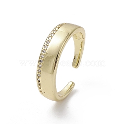 Rack Plating Brass Micro Pave Cubic Zirconia Open Cuff Rings, Real 18K Gold Plated, US Size 7 1/2(17.7mm)(RJEW-K257-39G)