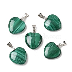 Gemstone Pendants, with Alloy Findings, Natural Malachite, Grade A, Heart, Green, 15x15x6mm, Hole: 3mm(X-MALA-24X15)