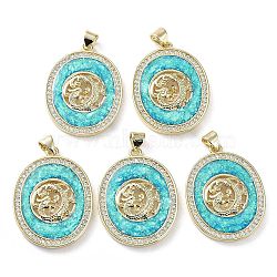 Rack Plating Brass Micro Pave Cubic Zirconia Pendants, with Synthetic Opal, Cadmium Free & Lead Free, Long-Lasting Plated, Real 18K Gold Plated, Heart, Oval, 30.5x23x4mm, Hole: 5.2x3.3mm(KK-C041-05B-G)