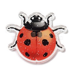 Acrylic Pendants, Ladybird, Orange, 38.5x44.5x2.5mm, Hole: 1mm(MACR-C031-02A-02)