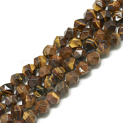 Natural Tiger Eye Beads Strands, Faceted, Round, 7.5~8x7~8x7~8mm, Hole: 1mm, about 46pcs/14.2 inch(G-S300-86-8mm)
