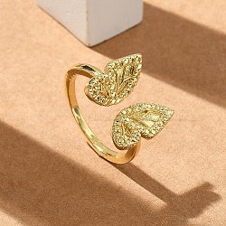 Butterfly Cuff Rings, Brass Jewelry for Women, Long-Lasting Plated, Rack Plating, Real 18K Gold Plated, Inner Diameter: 16mm(RJEW-G337-12G)