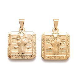 304 Stainless Steel Pendants, Rectangle with Saint Benedict Medal, Golden, 30x25x3.5mm, Hole: 5X7mm(STAS-J036-056B-G)