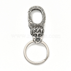 Tibetan Style 316 Surgical Stainless Steel Fittings with 304 Stainless Steel Key Ring, Child Face, Antique Silver, 71mm(FIND-Q101-04AS)