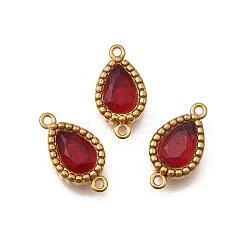304 Stainless Steel Pave Cubic Zirconia Teardrop Connector Charms, Ion Plating(IP), Golden, Red, 12x6x3mm, Hole: 0.9mm(STAS-Z160-03G-01)