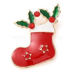 Christmas Theme Enamel Pins, Golden Alloy Rhinestones Brooches for Backpack Clothes, Shoes, 32x31mm(JEWB-U007-01M)