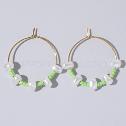 Mixed Rice Bead Vintage Imitation Pearl Earrings for Sophisticated Style, Green, 28x30mm(DH7154-2)