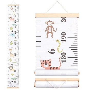 Creative Cartoon Decorative Home Canvas Hanging Height Measurement Ruler, Baby Growth Chart, Rectangle, Animal Pattern, 1530x213x11mm