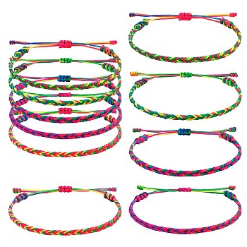 5Pcs 5 Colors Nylon Thread Braided Bracelets Set, Friendship Cords Bracelets for Women, Mixed Color, Inner Diameter: 2~3-1/8 inch(5~8cm), 1Pc/color